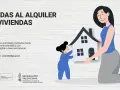 Ilustración de dos mujeres y una casa, promoviendo ayudas para propietarios de viviendas en alquiler.