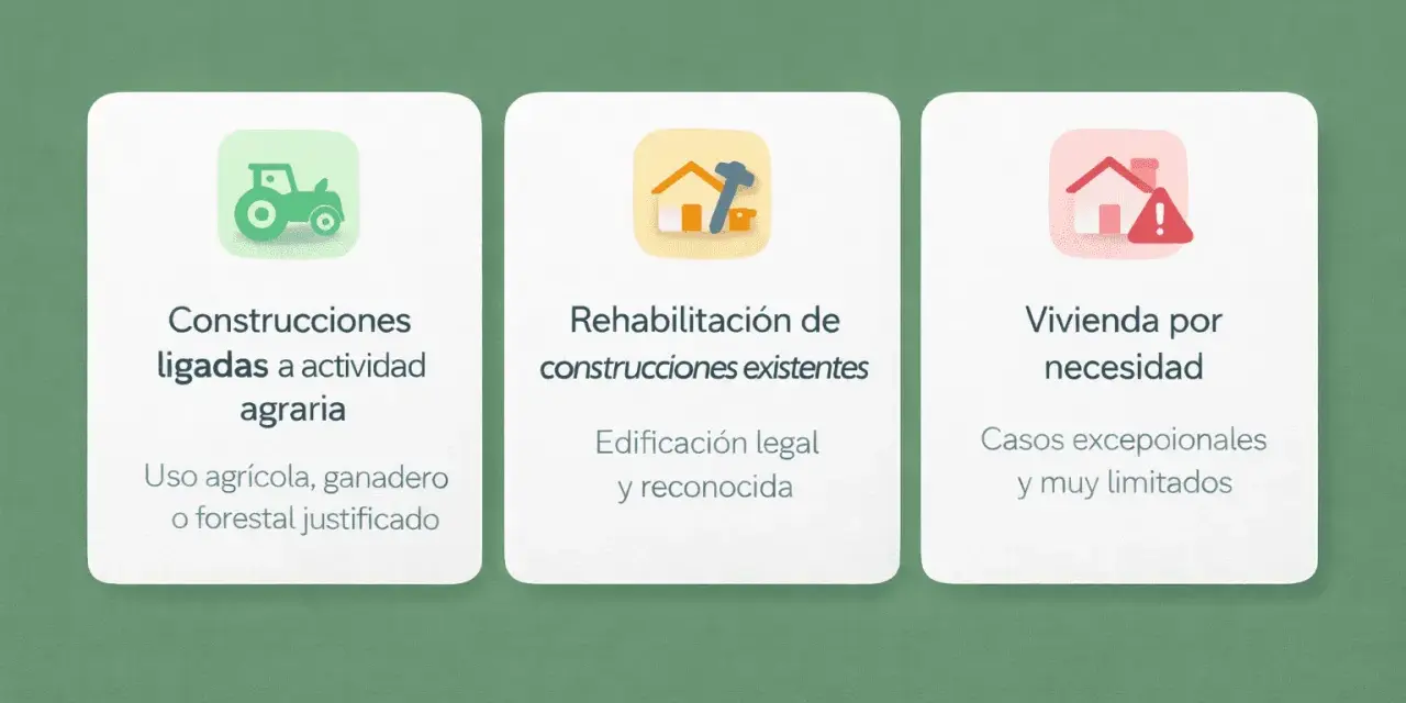 Terreno rústico urbanizable: construcciones agrarias, rehabilitación y vivienda por necesidad.