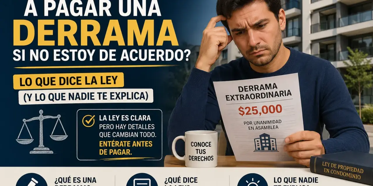 Hombre preocupado revisa documento de derrama extraordinaria de $25,000.