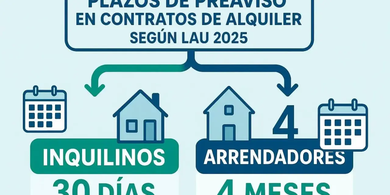 Plazos de preaviso para dejar un alquiler: inquilinos 30 días, arrendadores 4 meses, según LAU 2025.