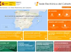 La Sede Electrónica del Catastro muestra un mapa de España y opciones para consultar información, incluyendo qué es la referencia catastral de una vivienda.