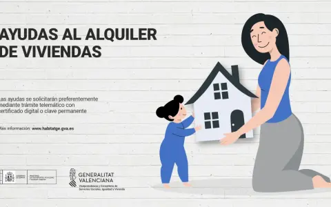 Ilustración de dos mujeres y una casa, promoviendo ayudas para propietarios de viviendas en alquiler.