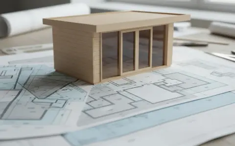 Maqueta de casa moderna sobre planos arquitectónicos, mostrando el concepto de **que es suelo urbano** y su desarrollo.