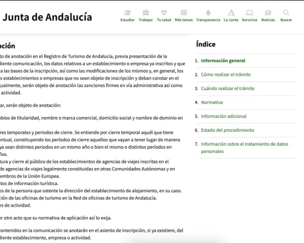 Información sobre la licencia turística en Andalucía. Detalla qué datos se anotan en el Registro de Turismo y los trámites relacionados.
