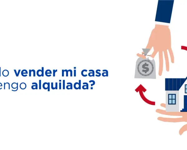 ¿Puedo vender mi casa si tengo un contrato de alquiler? Ilustración de manos intercambiando dinero y una casa.