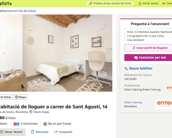 Habitación en alquiler en Barcelona, Vila de Gràcia. Es legal alquilar habitaciones en Barcelona, como esta acogedora estancia.