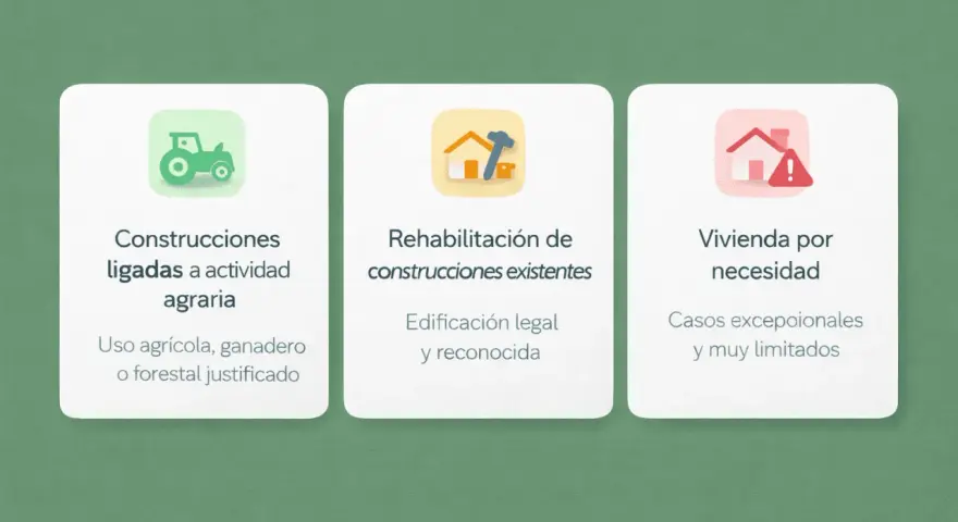 Terreno rústico urbanizable: construcciones agrarias, rehabilitación y vivienda por necesidad.
