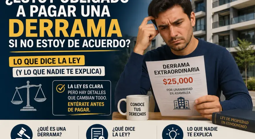 Hombre preocupado revisa documento de derrama extraordinaria de $25,000.