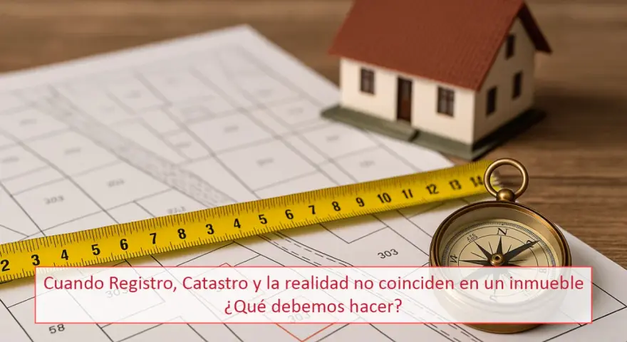 Plano catastral, cinta métrica, brújula y maqueta de casa. Guía para saber como saber quien es el propietario de una vivienda.