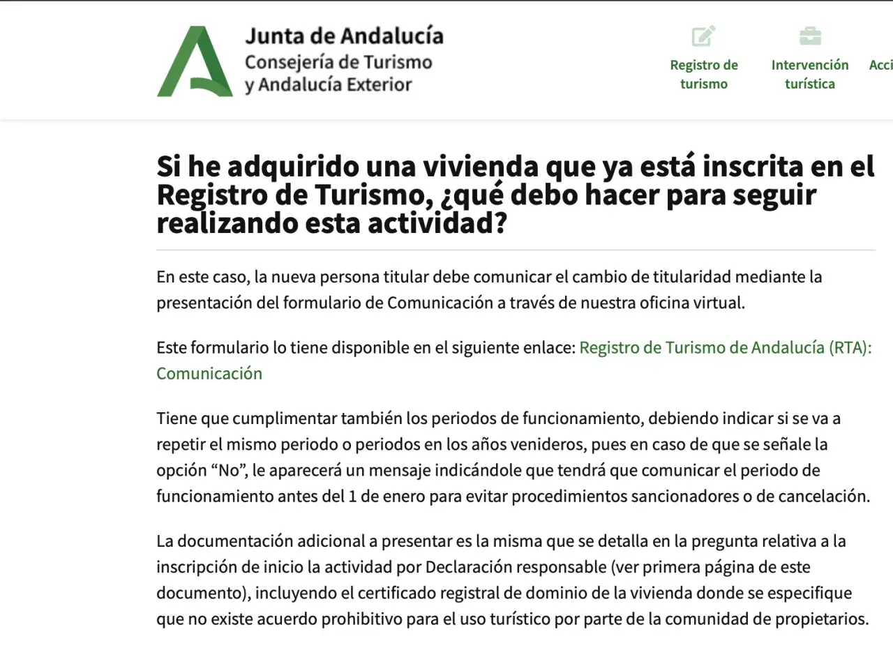 Informaci&oacute;n sobre la licencia tur&iacute;stica en Andaluc&iacute;a. C&oacute;mo comunicar el cambio de titularidad de una vivienda inscrita en el Registro de Turismo.