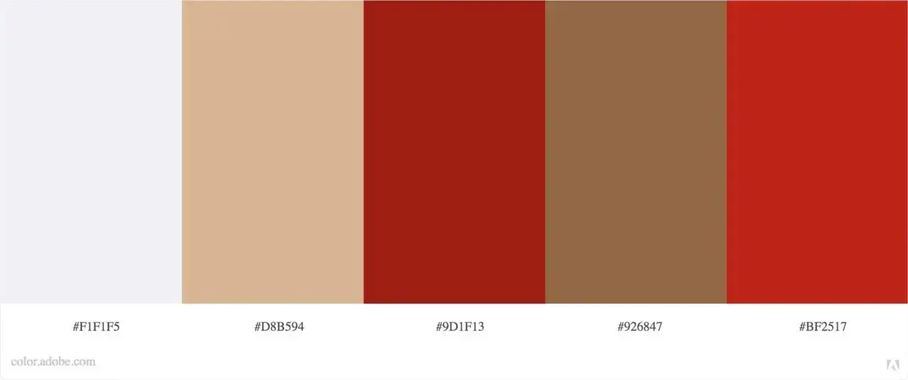 Paleta de colores: blanco, beige, marr&oacute;n y dos tonos de rojo. Son colores que pegan con el rojo, creando un ambiente c&aacute;lido y elegante.